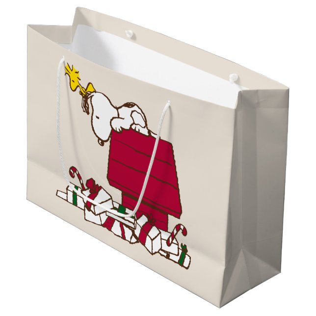 Erdnüsse | Snoopy & Woodstock Merry Ugly Sweater Große Geschenktüte (Vorderseite Schrägansicht)