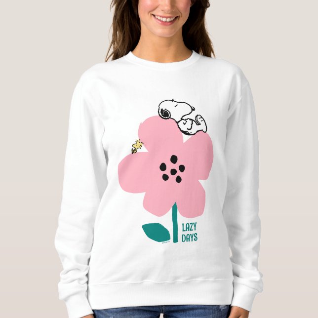 Erdnüsse | Snoopy & Woodstock Nickerchen auf rosa  Sweatshirt (Vorderseite)