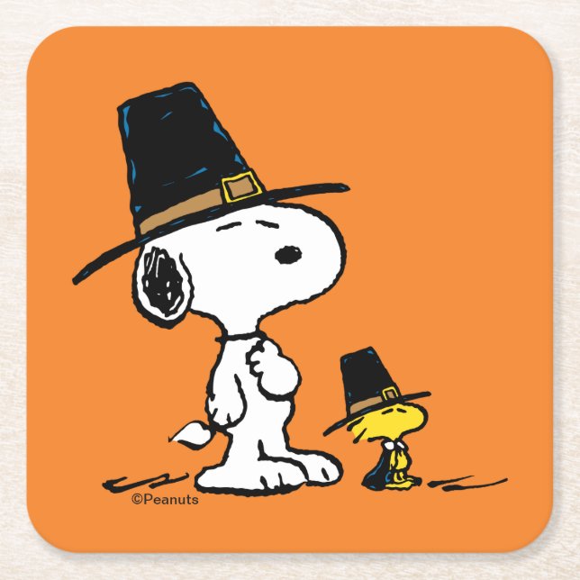 Erdnüsse | Snoopy & Woodstock Pilgrim Rechteckiger Pappuntersetzer (Vorderseite)