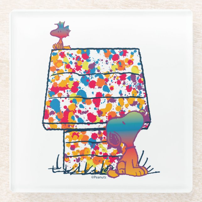 Erdnüsse | Snoopy & Woodstock Rainbow Paint Glasuntersetzer (Vorderseite)