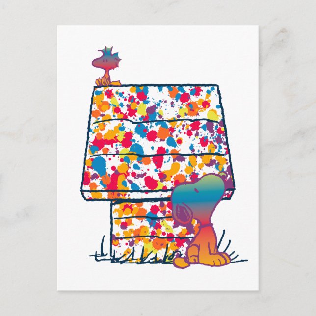 Erdnüsse | Snoopy & Woodstock Rainbow Paint Postkarte (Vorderseite)