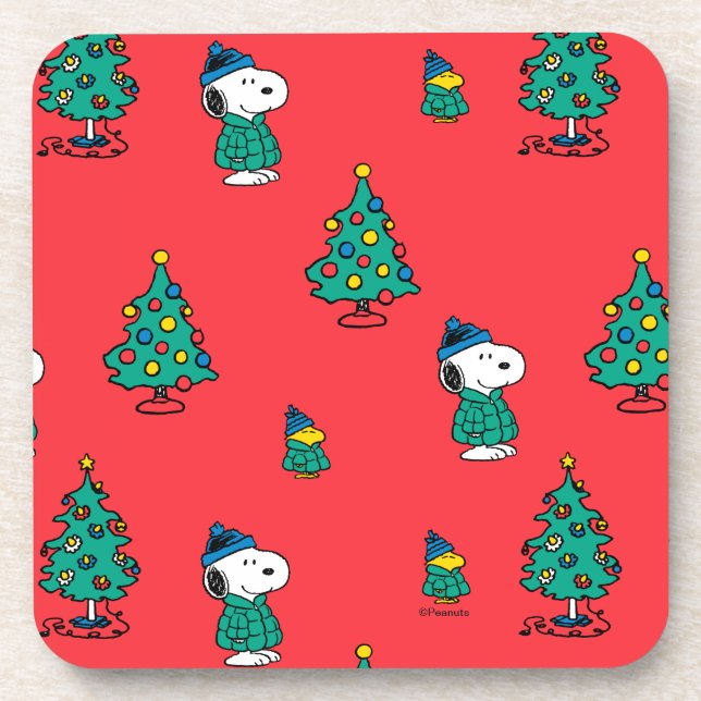 Erdnüsse | Snoopy & Woodstock Red Christmas Patter Getränkeuntersetzer (Vorderseite)