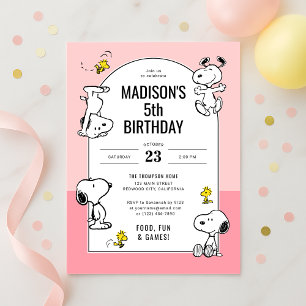 Erdnüsse Snoopy & Woodstock Rosa Geburtstag Einladung