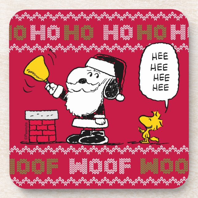 Erdnüsse | Snoopy & Woodstock Santa Bell Ringer Getränkeuntersetzer (Vorderseite)