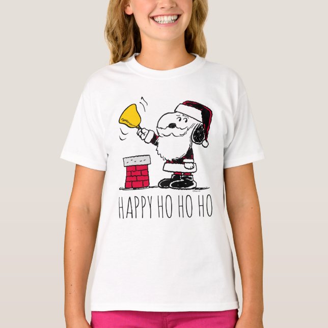 Erdnüsse | Snoopy & Woodstock Santa Bell Ringer T-Shirt (Vorderseite)