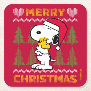 Erdnüsse Snoopy & Woodstock Santa Claus Hug Rechteckiger Pappuntersetzer