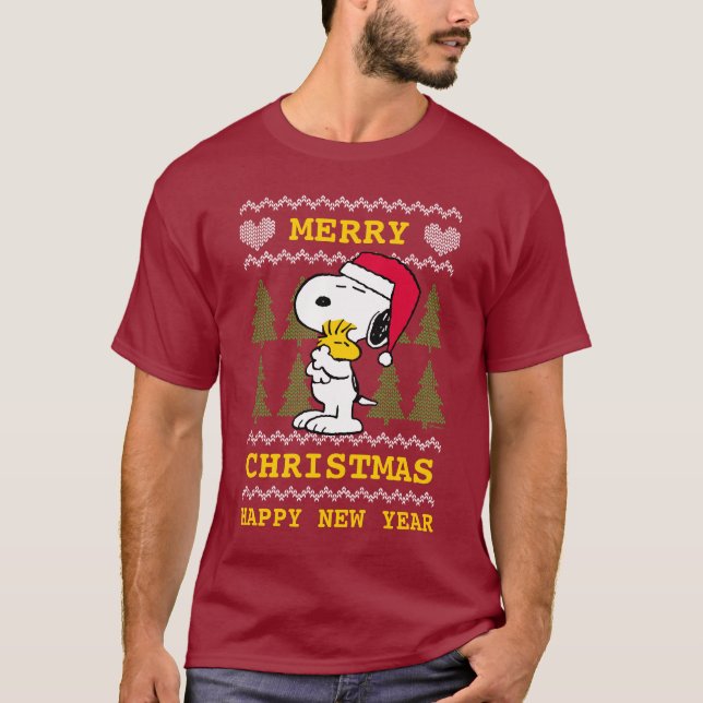 Erdnüsse | Snoopy & Woodstock Santa Claus Hug T-Shirt (Vorderseite)