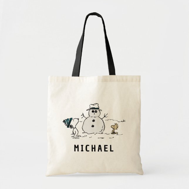 Erdnüsse | Snoopy & Woodstock Snowman | Name hinzu Tragetasche (Vorne)