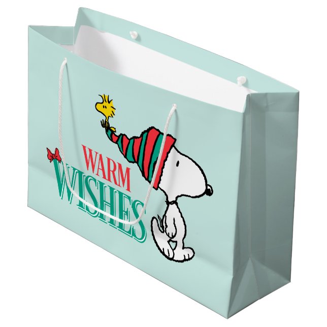 Erdnüsse | Snoopy & Woodstock Warme Wünsche Große Geschenktüte (Vorderseite Schrägansicht)