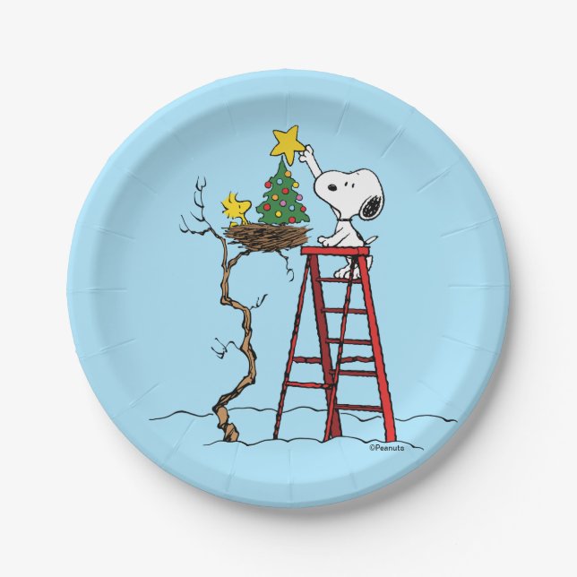 Erdnüsse | Snoopy & Woodstock Weihnachtsbaum Pappteller (Vorderseite)