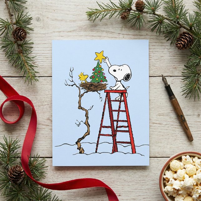 Erdnüsse | Snoopy & Woodstock Weihnachtsbaum Postkarte (Von Creator hochgeladen)