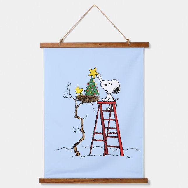 Erdnüsse | Snoopy & Woodstock Weihnachtsbaum Wandteppich Mit Holzrahmen (Vorderseite)