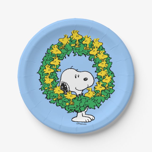 Erdnüsse | Snoopy & Woodstock Weihnachtskranz Pappteller (Vorderseite)