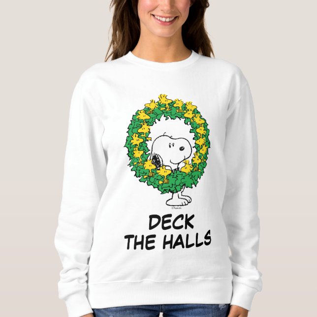 Erdnüsse | Snoopy & Woodstock Weihnachtskranz Sweatshirt (Vorderseite)