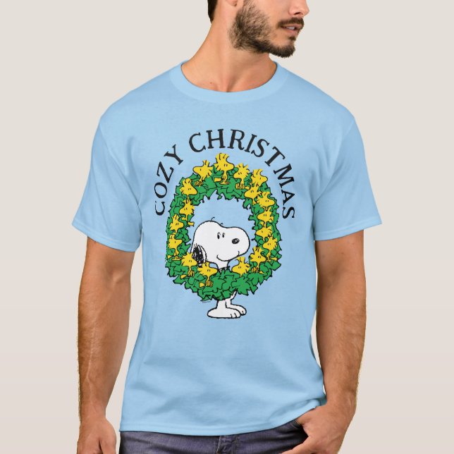 Erdnüsse | Snoopy & Woodstock Weihnachtskranz T-Shirt (Vorderseite)