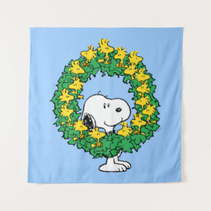 Erdnüsse Snoopy & Woodstock Weihnachtskranz Wandteppich
