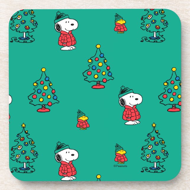 Erdnüsse | Snoopy & Woodstock Weihnachtsmuster Getränkeuntersetzer (Vorderseite)