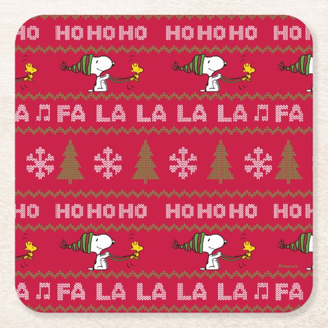 Erdnüsse | Snoopy & Woodstock Weihnachtssüßer Rechteckiger Pappuntersetzer (Vorderseite)