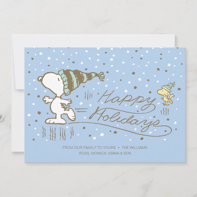 Erdnüsse | Snoopy & Woodstock Winter Skaten Feiertagskarte (Vorderseite)