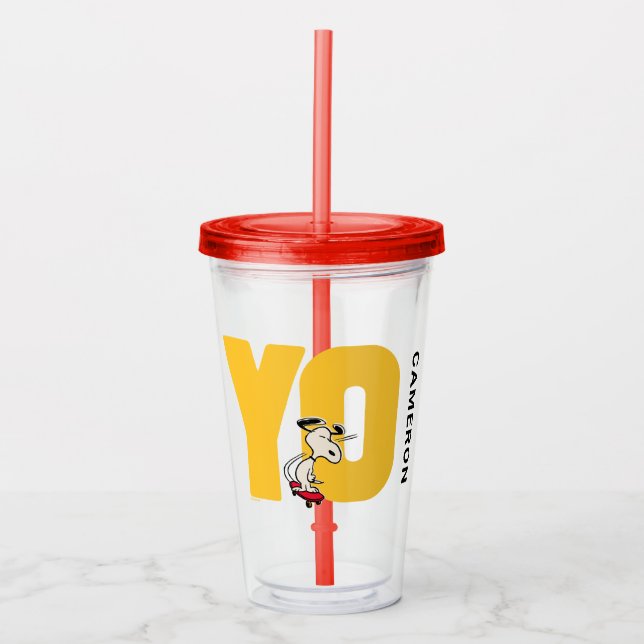 Erdnüsse | Snoopy YO Skateboard Acryltrinkbecher (Vorderseite)