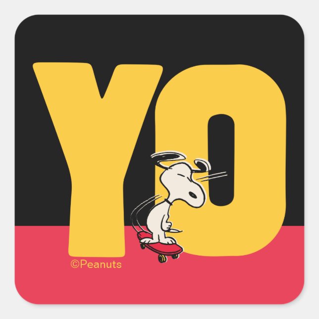 Erdnüsse | Snoopy YO Skateboard Quadratischer Aufkleber (Vorderseite)
