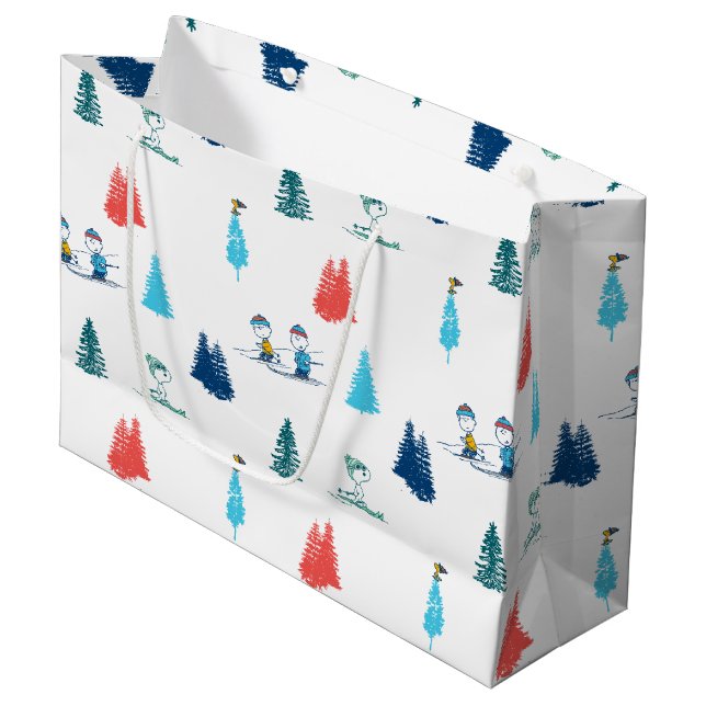 Erdnüsse | Winterskifahren der Pisten Muster Große Geschenktüte (Vorderseite Schrägansicht)