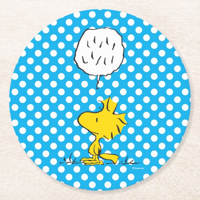 Erdnüsse | Woodstock Speaks & Polka Dots Runder Pappuntersetzer (Vorderseite)