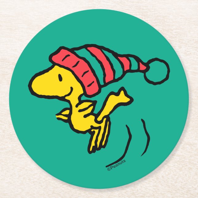 Erdnüsse | Woodstock Winter Beanie Cap Runder Pappuntersetzer (Vorderseite)