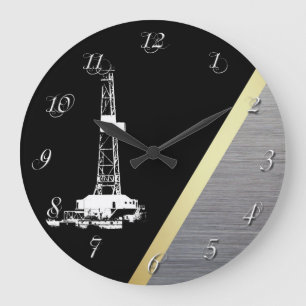 Erdölbohrungs-Anlage-Gold-und Silber-Metallblick Große Wanduhr