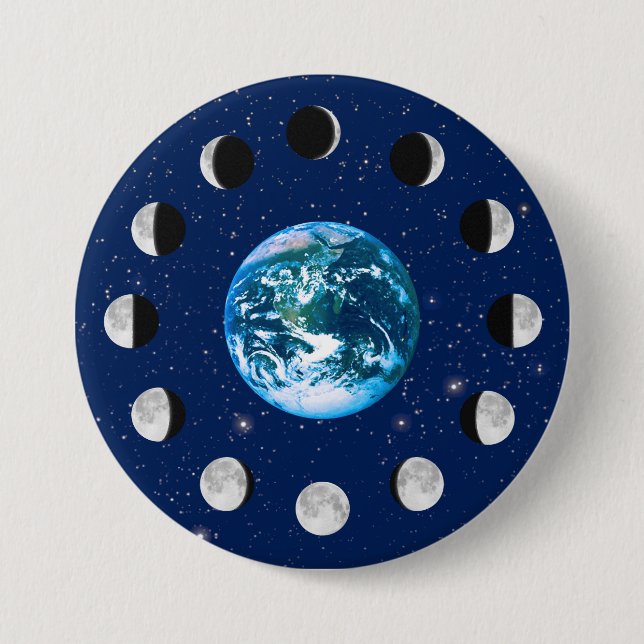 Erdphasen und Mondphasen, auf einem Hintergrund de Button (Vorderseite)
