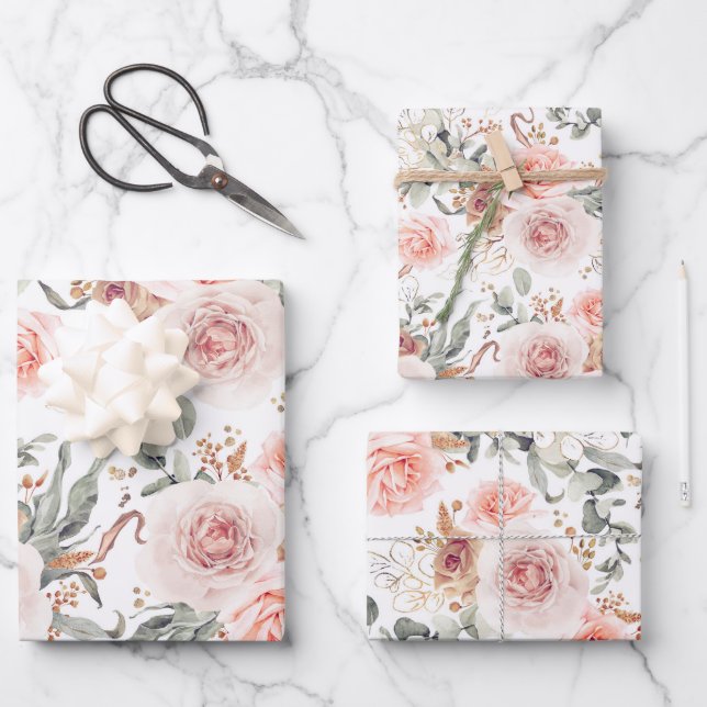 Erdrosa, botanisches Muster Geschenkpapier Set (Vorderseite)