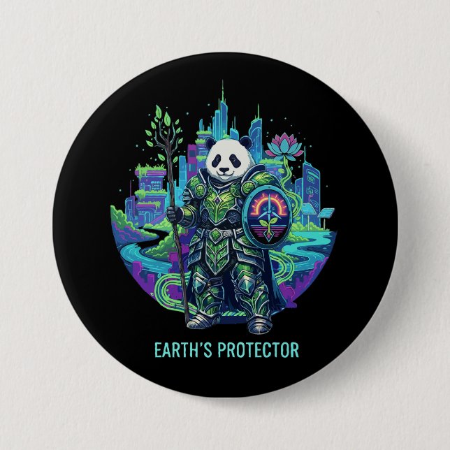 Erdschutz-Panda-Ritter | Solarpunk Öko Button (Vorderseite)