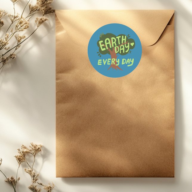 ERDTAG JEDEN TAG handgeschriebener Baum Runder Aufkleber (EARTH DAY EVERY DAY Handlettered Tree Classic Round Sticker
)
