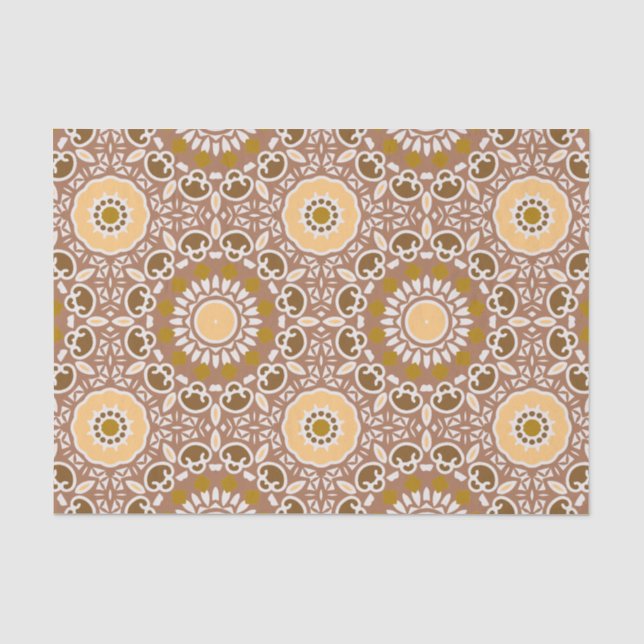 Erdton-Ethnisch-Bohemisch-Kaleidoskopisches Muster Seidenpapier (Vorderseite)