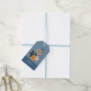 Erdtöne, abstrakte Blume, Bouquet, Monogramm Geschenkanhänger