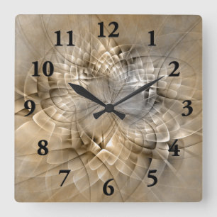 Erdtöne Abstrakte Moderne Fraktal-Kunst-Textur Quadratische Wanduhr