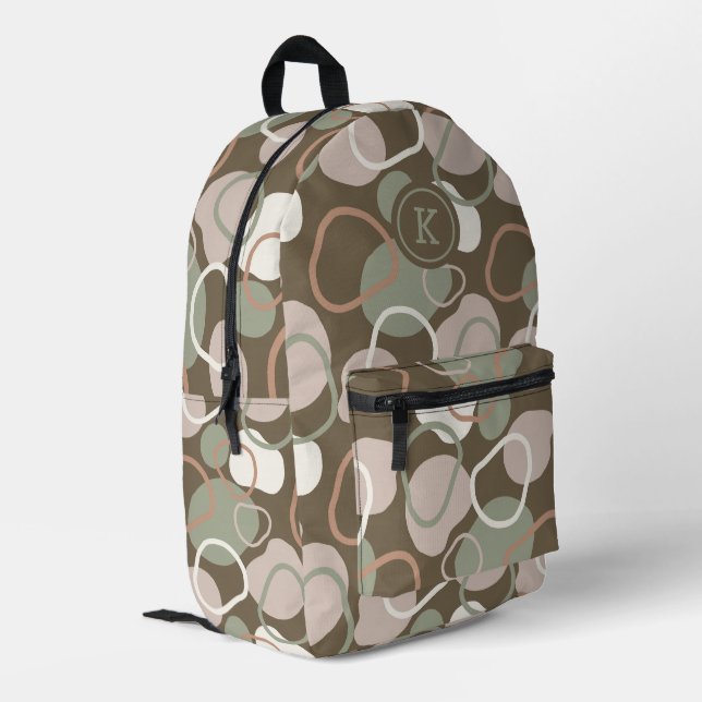 Erdtöne Bio Formen Muster monogramm Bedruckter Rucksack (Rückseitige Ecke links)