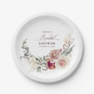 Erdtöne Blumen Elegante Boho Bridal Shower Pappteller