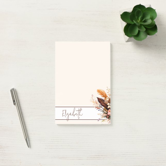 Erdtöne Boho Bouquet personalisiert Post-it Klebezettel (Büro)