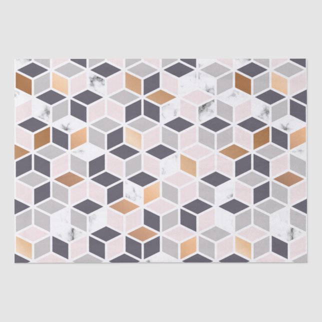 Erdtöne geometrisches Kubikmuster Seidenpapier (Vorderseite)