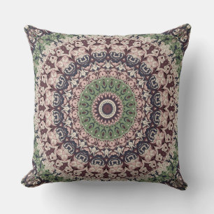 Erdtöne Grün und Braun Mandala Muster Kissen