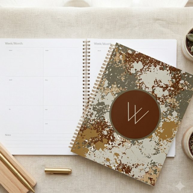 Erdtöne-Grunge-Textur moderner Monogramm-Planer Planer (A stylish earth-toned grunge planner for organized professionals. Master your schedule in style.)