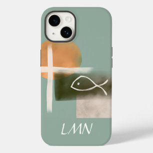 Erdtöne Kreuz und Fisch minimalistischer Kunst Case-Mate iPhone 14 Hülle