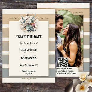 Erdtöne Streifen florales Foto Save the Date