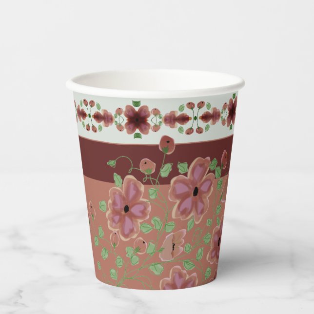 Erdtöne und Blumen Pappbecher (Vorderseite)