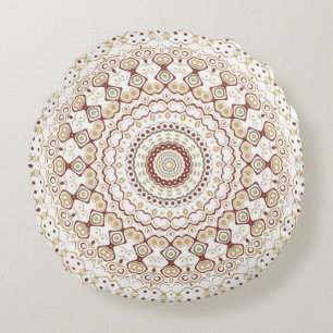 Erdtöniges geometrisches Mandala-Muster Rundes Kissen