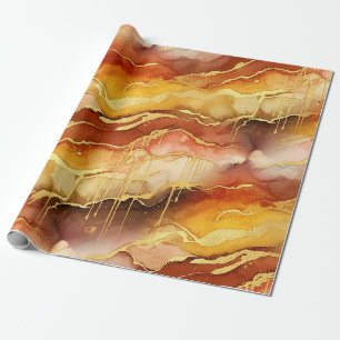 Erdtöniges Goldmarmor-Fluid-Art Geschenkpapier