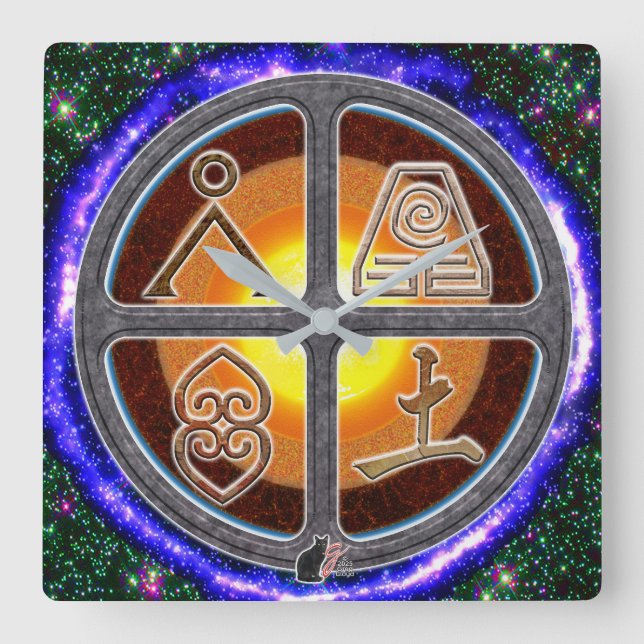 Erdzeichen Quadratische Wanduhr (Vorderseite)