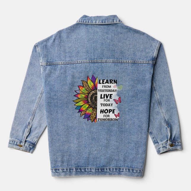 Erfahren Sie von gestern motivierend Zitaten elega Jeansjacke (Rückseite)
