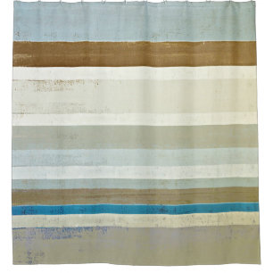 "Erfinden Sie" blaue und beige abstrakte Kunst Duschvorhang